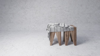 Wooden stools with blanket