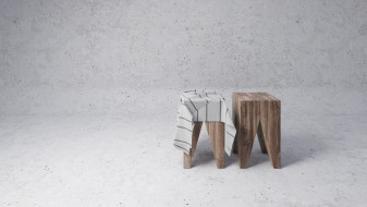 Wooden stools with blanket